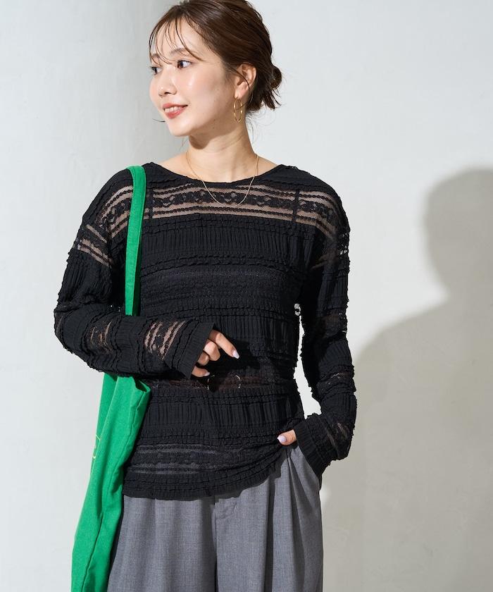 花朵 荷葉邊 條紋 蕾絲 上衣