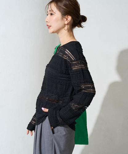 花朵 荷葉邊 條紋 蕾絲 上衣