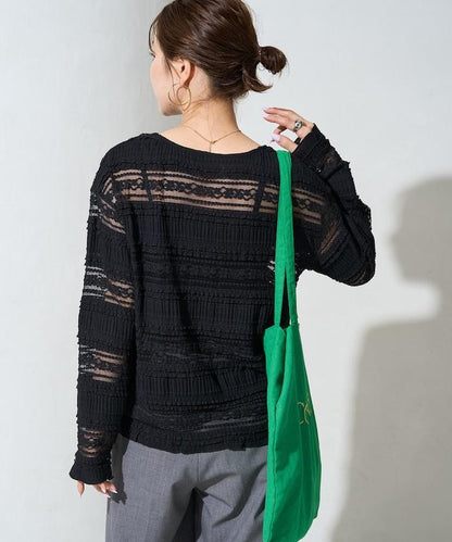 花朵 荷葉邊 條紋 蕾絲 上衣
