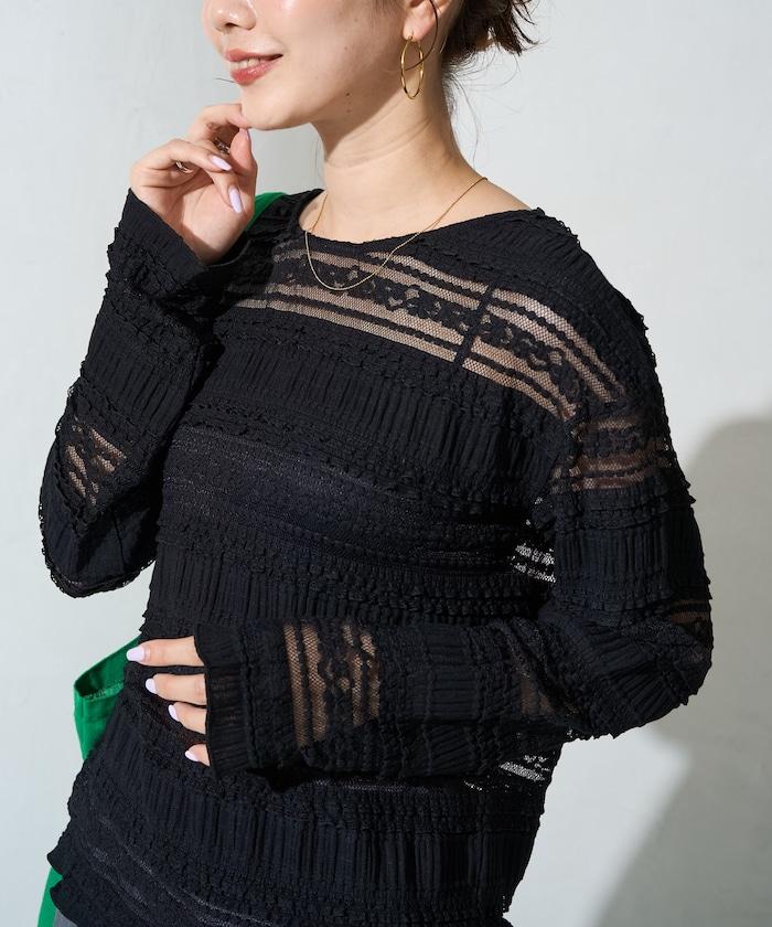 花朵 荷葉邊 條紋 蕾絲 上衣