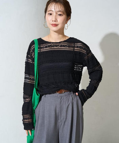花朵 荷葉邊 條紋 蕾絲 上衣