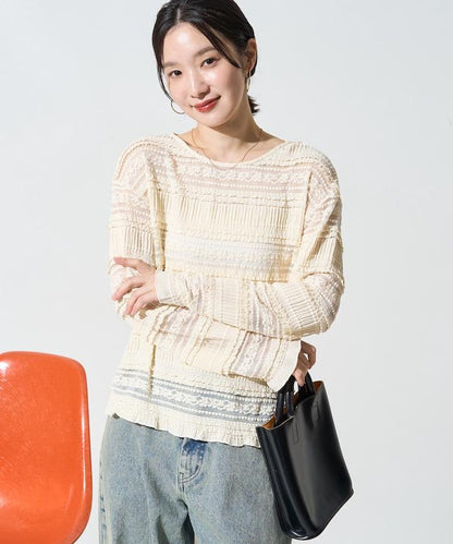 花朵 荷葉邊 條紋 蕾絲 上衣