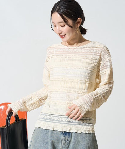花朵 荷葉邊 條紋 蕾絲 上衣