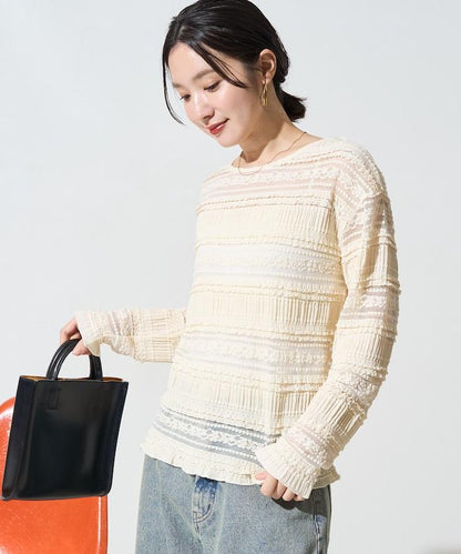 花朵 荷葉邊 條紋 蕾絲 上衣