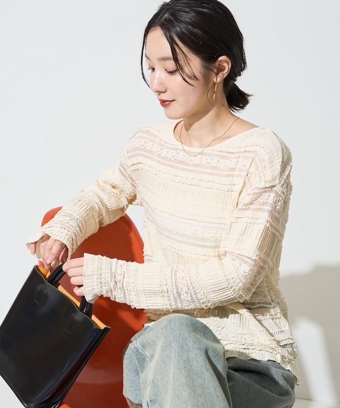 花朵 荷葉邊 條紋 蕾絲 上衣