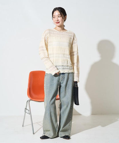 花朵 荷葉邊 條紋 蕾絲 上衣