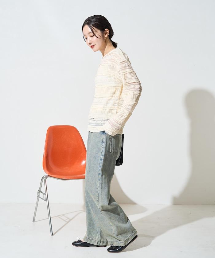 花朵 荷葉邊 條紋 蕾絲 上衣