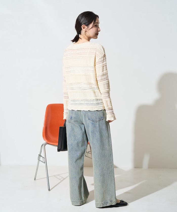 花朵 荷葉邊 條紋 蕾絲 上衣