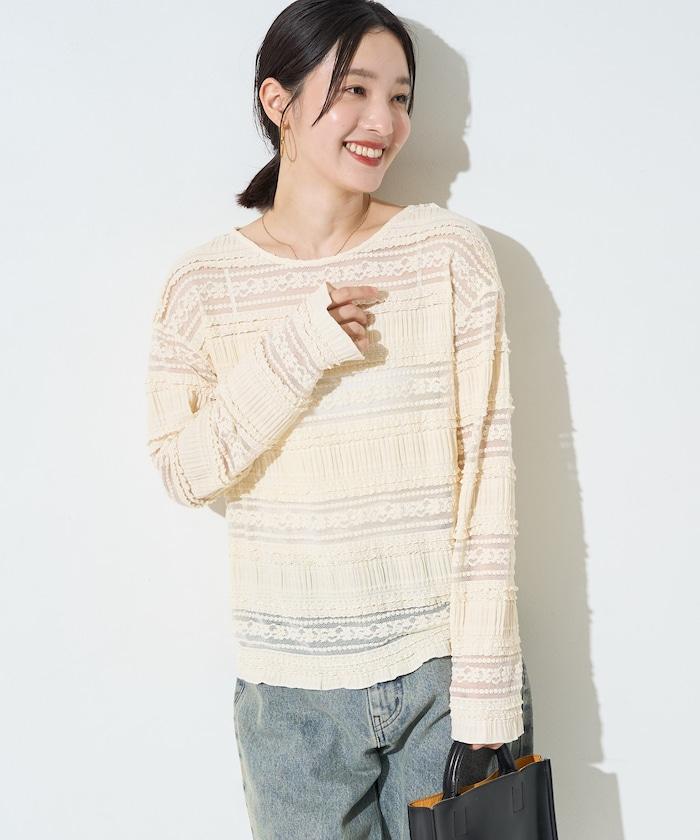 花朵 荷葉邊 條紋 蕾絲 上衣