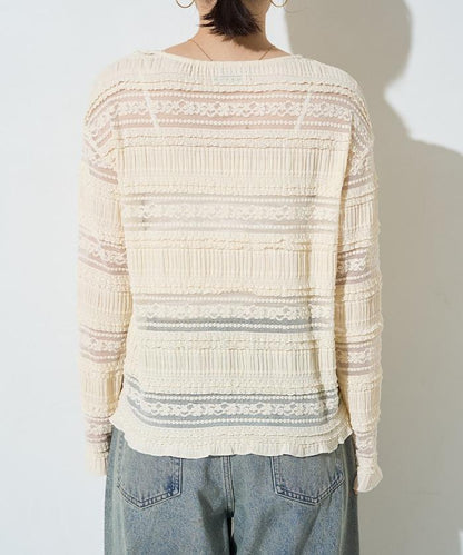 花朵 荷葉邊 條紋 蕾絲 上衣