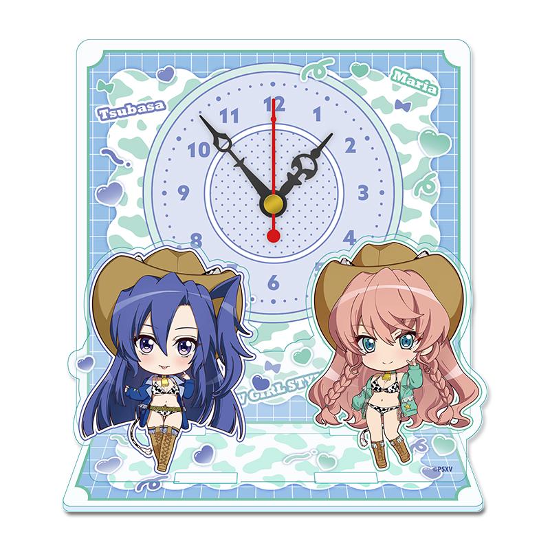 戰姬絕唱Symphogear XV ぷちちょこ迷你亞克力座鐘 風鳴翼&瑪麗亞·卡登扎夫娜·伊芙 牛仔女郎ver.