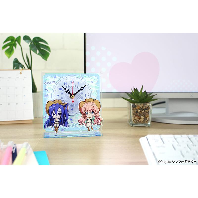 戰姬絕唱Symphogear XV ぷちちょこ迷你亞克力座鐘 風鳴翼&瑪麗亞·卡登扎夫娜·伊芙 牛仔女郎ver.