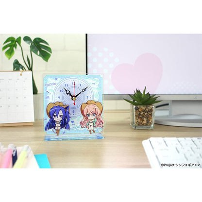 戰姬絕唱Symphogear XV ぷちちょこ迷你亞克力座鐘 風鳴翼&瑪麗亞·卡登扎夫娜·伊芙 牛仔女郎ver.