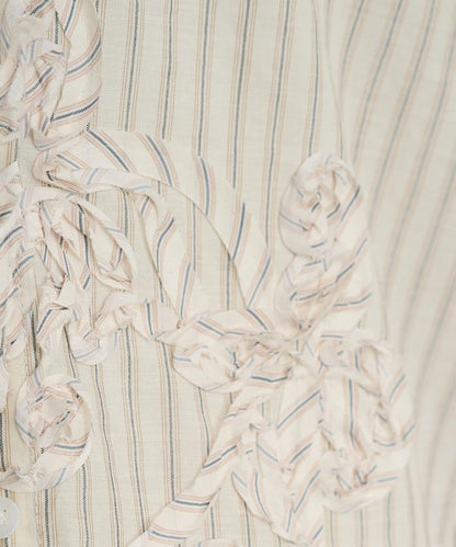 條紋 刺繡 寬鬆長褲
