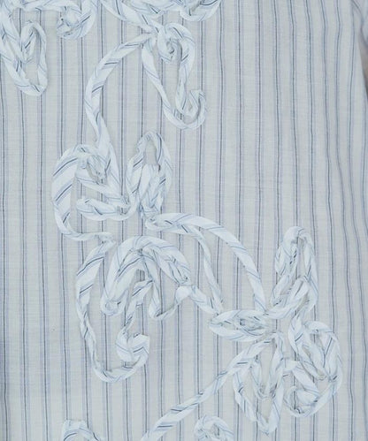 條紋 刺繡 寬鬆長褲