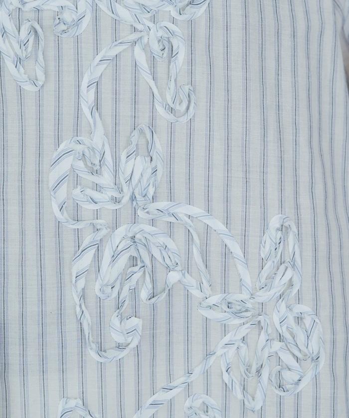 條紋 刺繡 寬鬆襯衫