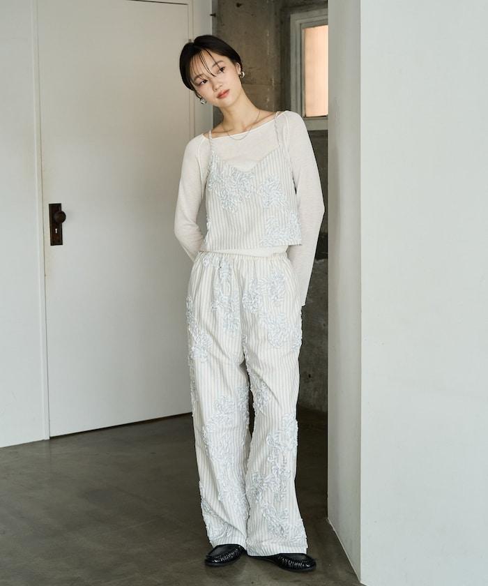 條紋 刺繡 吊帶背心