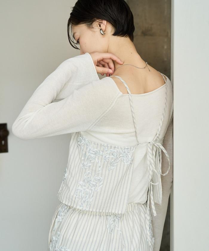 條紋 刺繡 吊帶背心