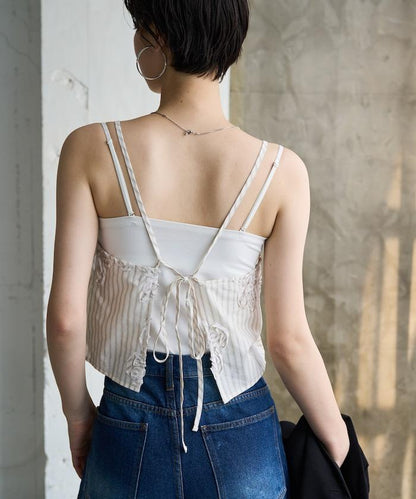 條紋 刺繡 吊帶背心