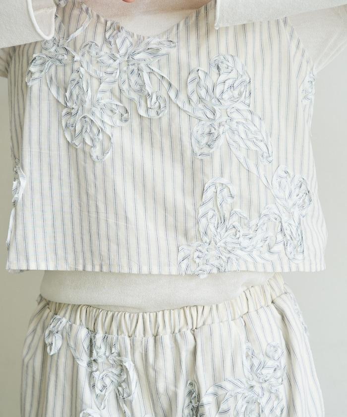 條紋 刺繡 吊帶背心