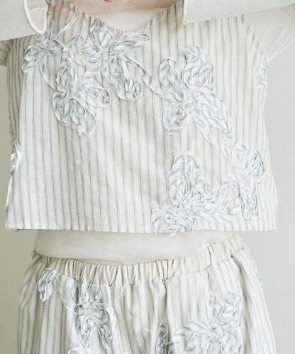 條紋 刺繡 吊帶背心