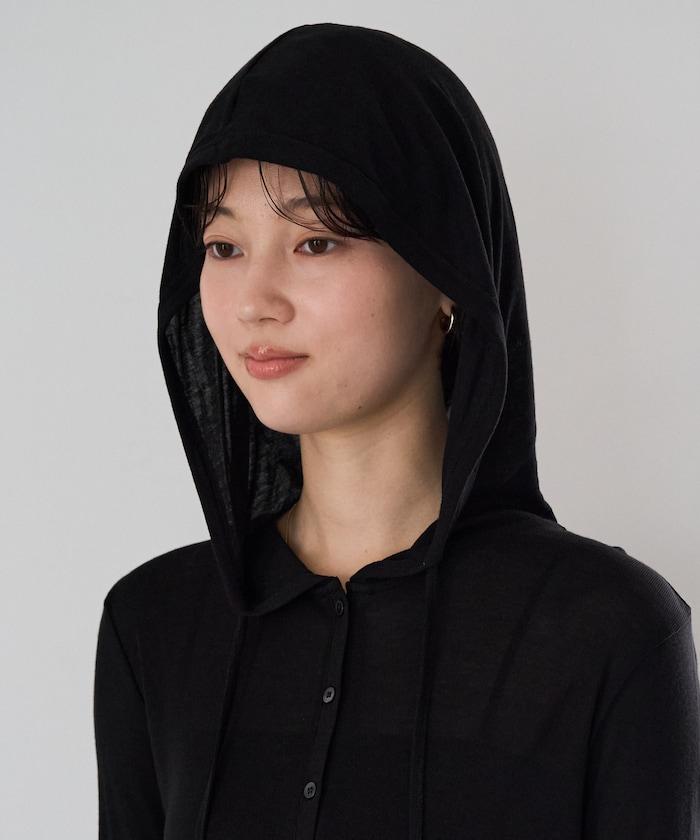 透明紐扣連帽長袖上衣