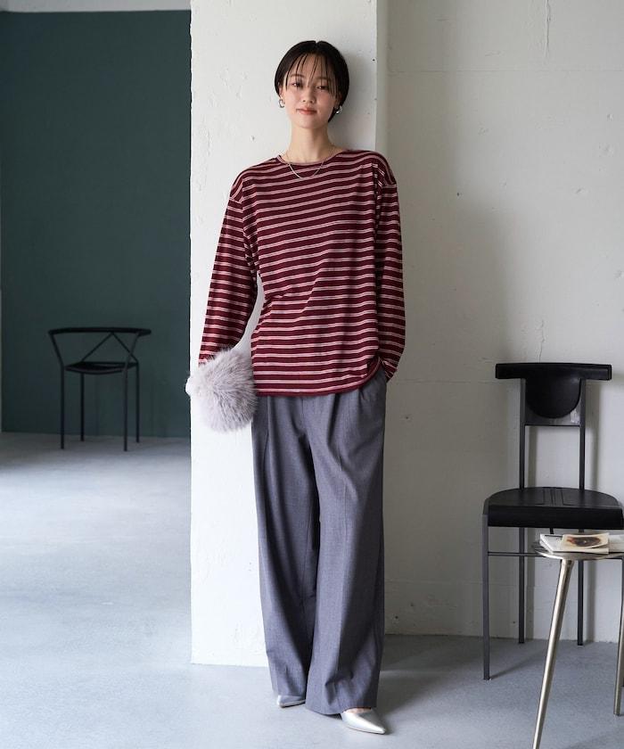 彩色透視條紋寬鬆長袖T恤