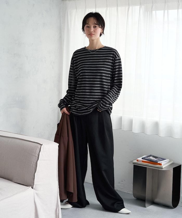 彩色透視條紋寬鬆長袖T恤