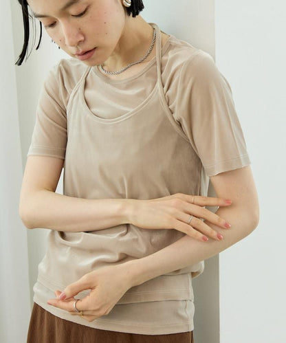 透視感天鵝絨T恤套裝