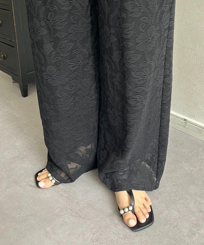 腰部抽繩蕾絲休閒褲