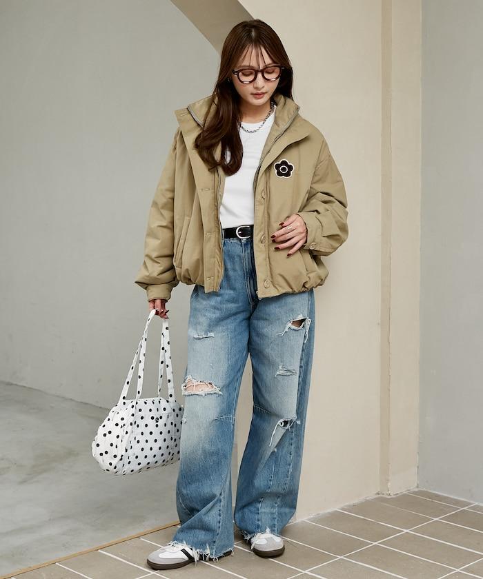 MARY QUANT × PUBLUX 別注 絎縫刺繡徽章 連帽短款外套