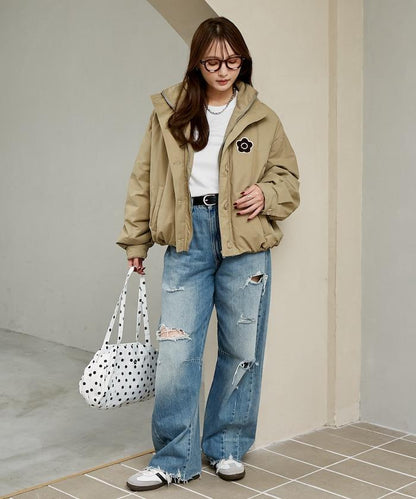 MARY QUANT × PUBLUX 別注 絎縫刺繡徽章 連帽短款外套