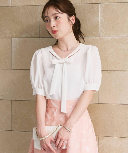 【La boutique BonBon】蝴蝶結繫帶泡泡袖襯衫