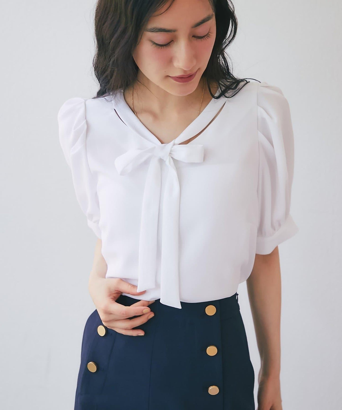【La boutique BonBon】蝴蝶結繫帶泡泡袖襯衫