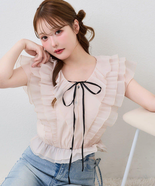 掛脖荷葉邊襯衫