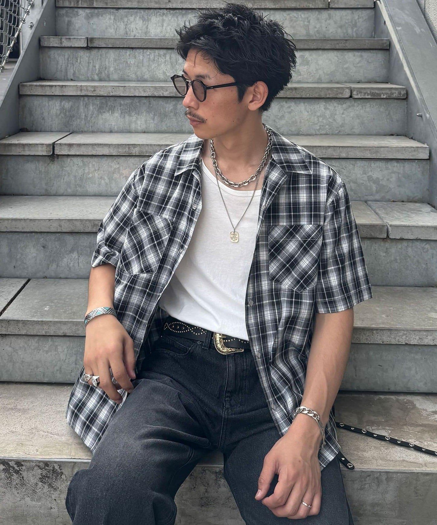 Ciaopanic 鉚釘紐扣格紋襯衫