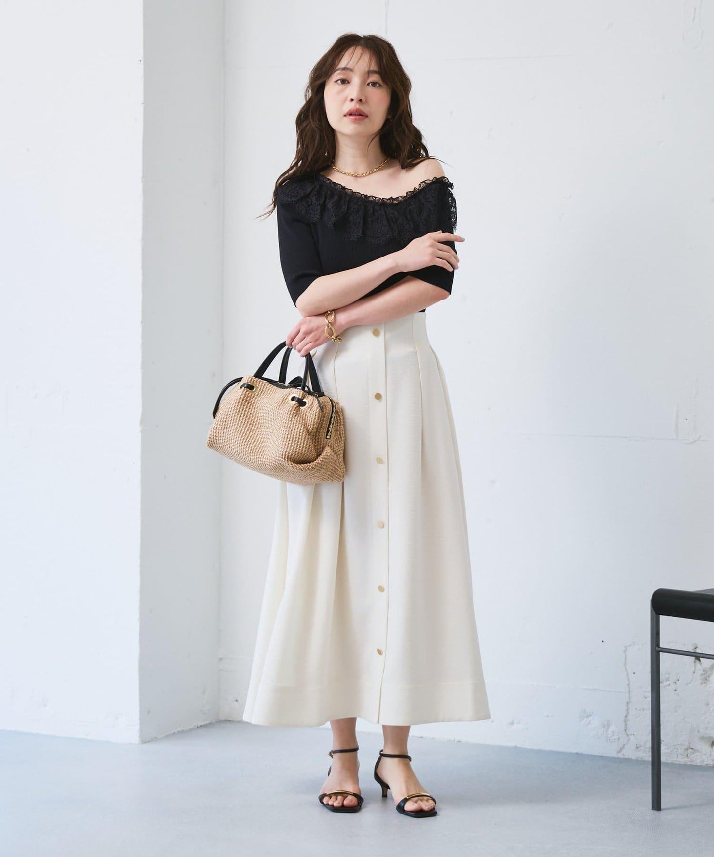 【La boutique BonBon】UV防曬單肩蕾絲荷葉邊針織衫
