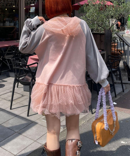 HELLO.SANFRANCISCO 華夫格Logo薄紗連帽衫式連衣裙