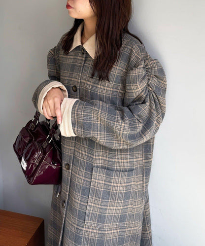 翻領燈芯絨格紋長款外套