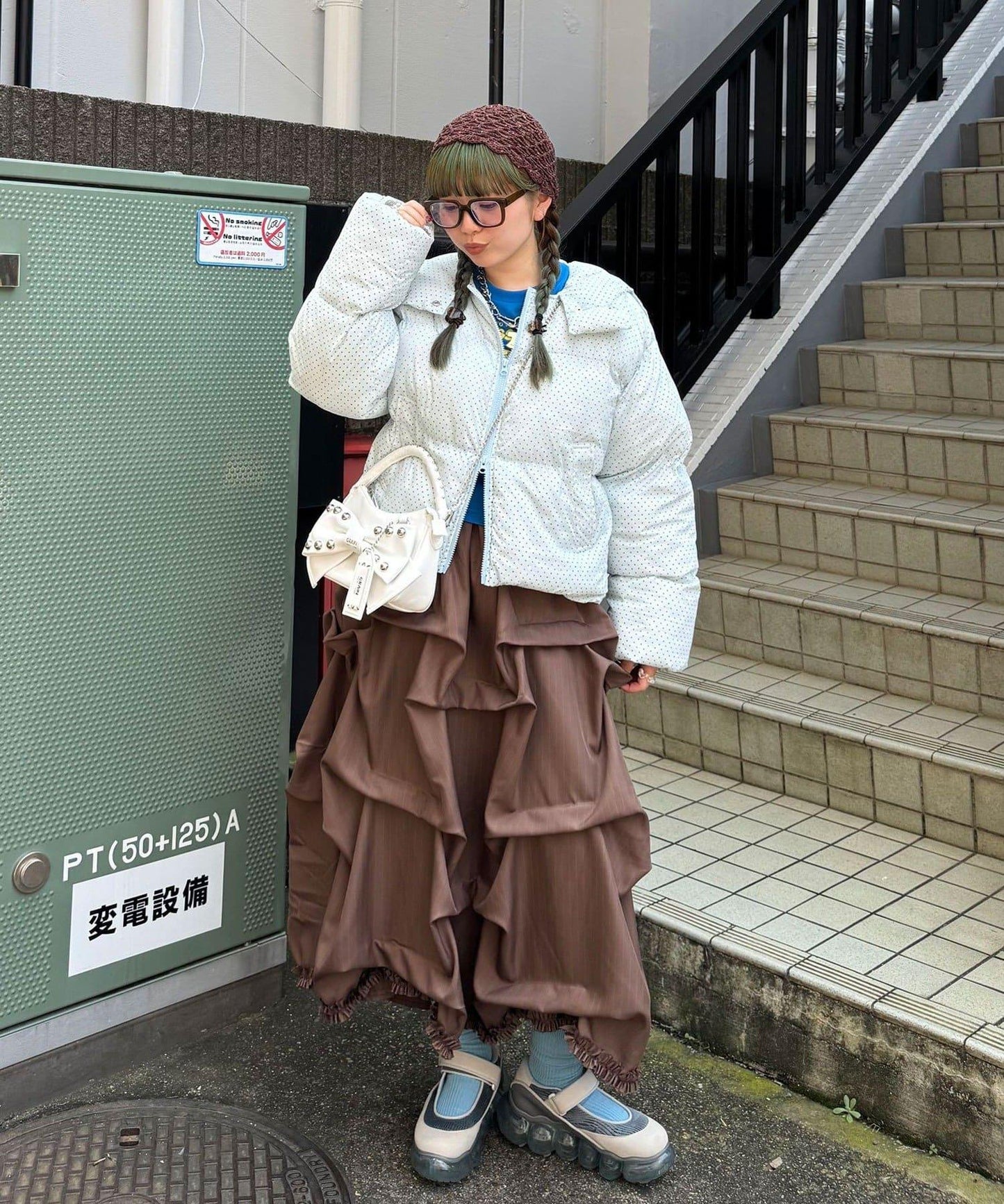 【アウター総選挙2026対象アイテム】 波點格紋拼色蝙蝠袖泡泡袖夾克