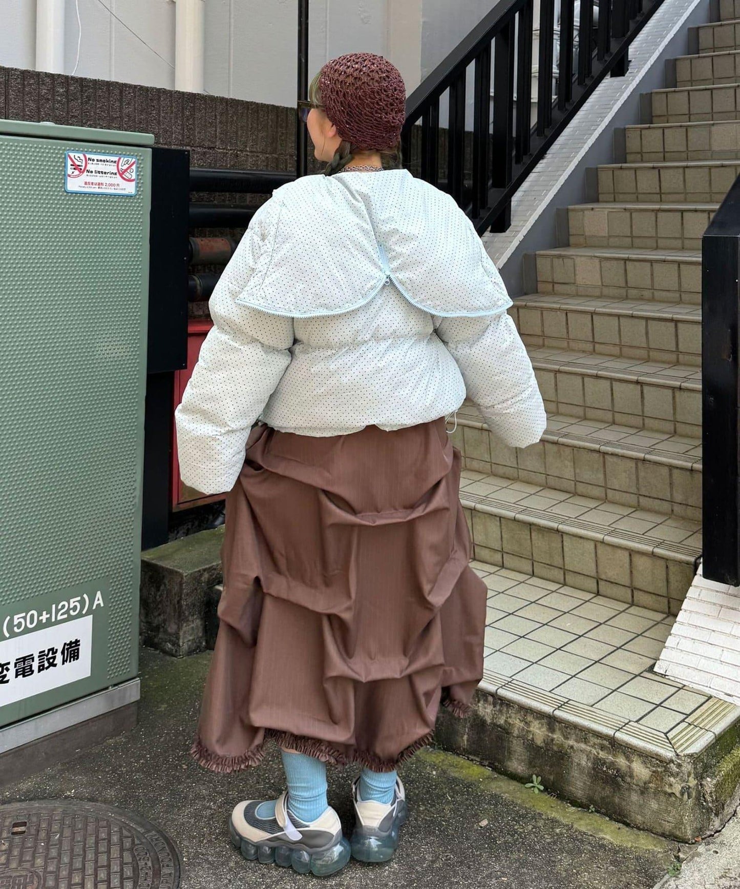 【アウター総選挙2026対象アイテム】 波點格紋拼色蝙蝠袖泡泡袖夾克