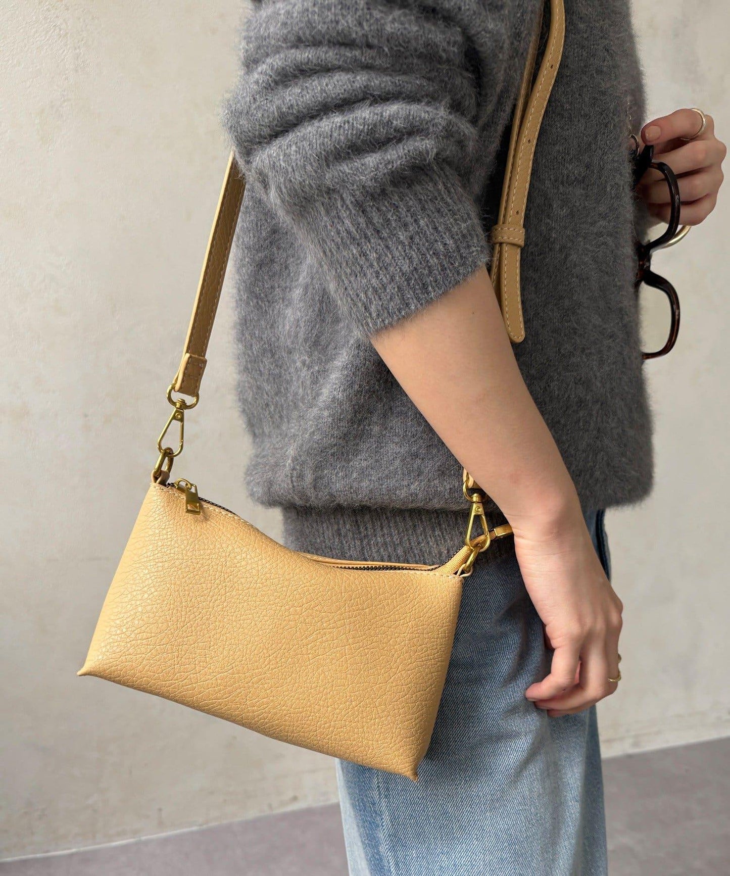 一體式皮革風附肩帶托特包
