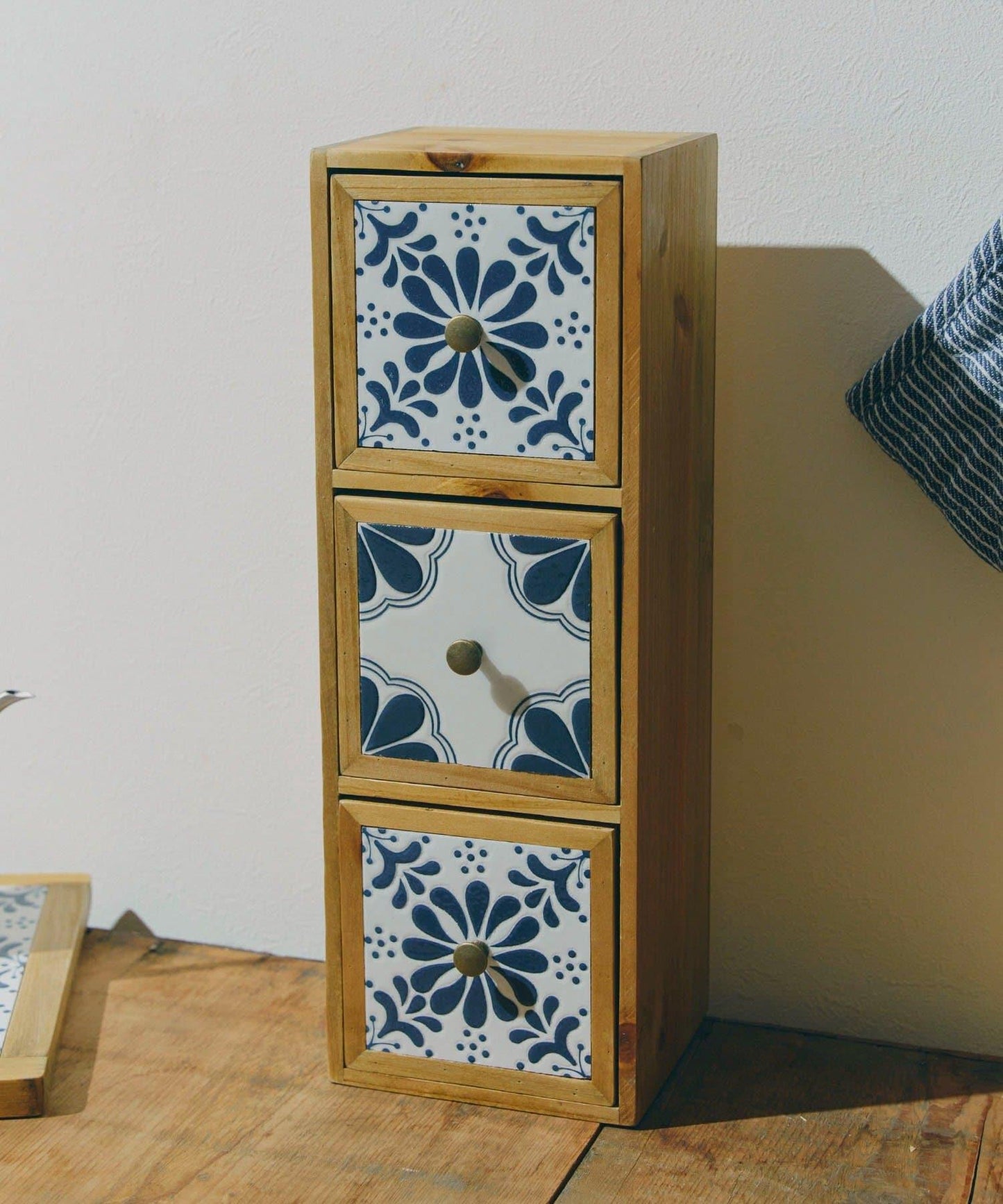 2way瓷磚3連抽屜收納盒 natural tile