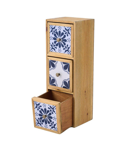 2way瓷磚3連抽屜收納盒 natural tile