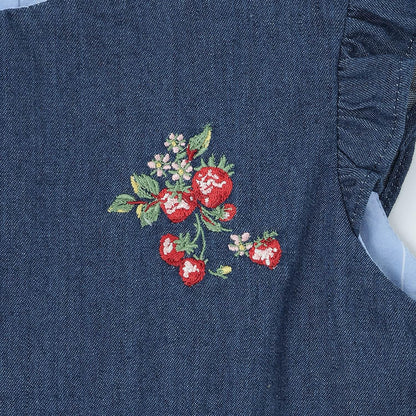 野草莓刺繡揹帶連衣裙