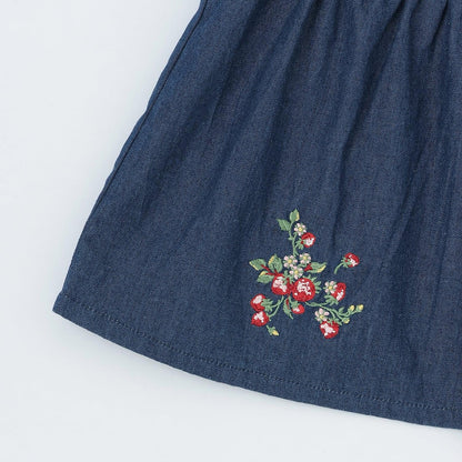野草莓刺繡揹帶連衣裙