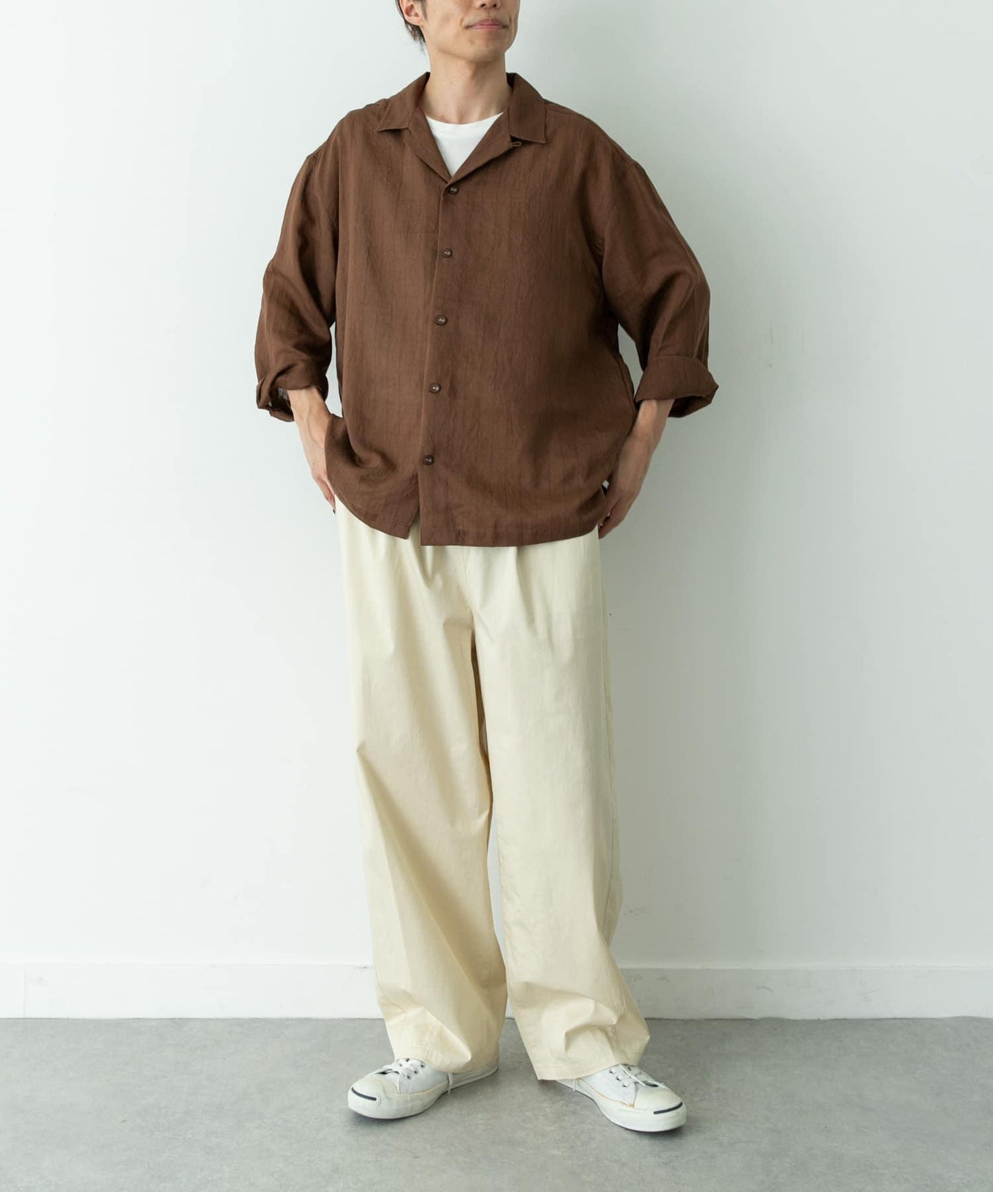 人造絲混紡條紋開領襯衫