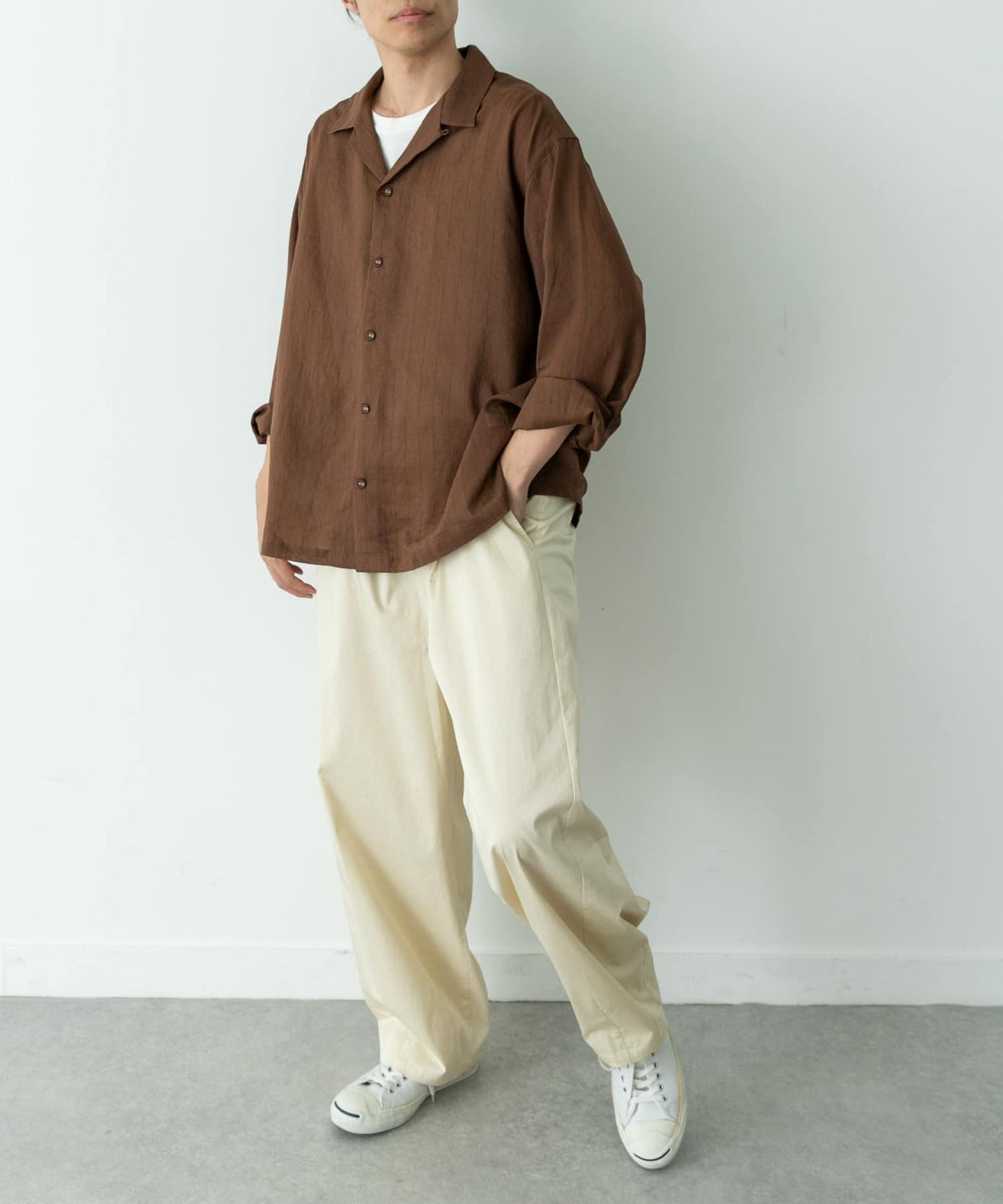 人造絲混紡條紋開領襯衫