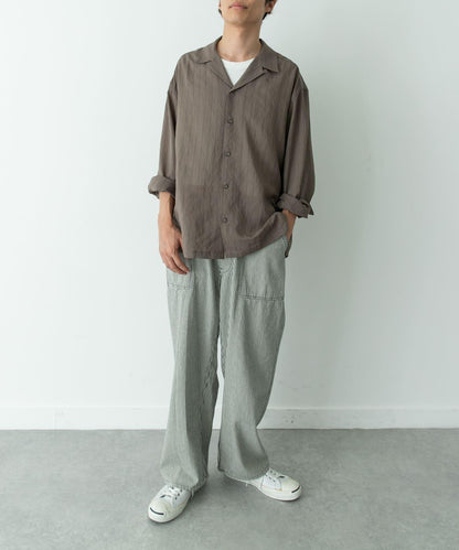 人造絲混紡條紋開領襯衫