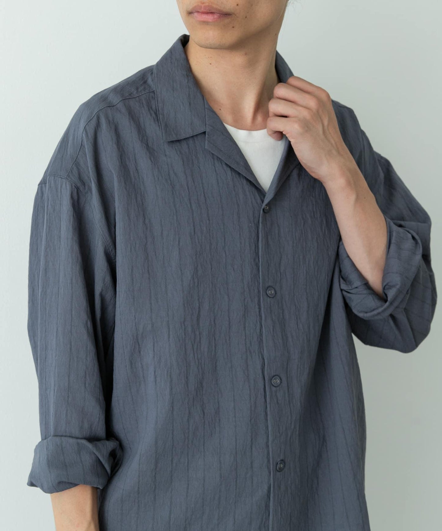人造絲混紡條紋開領襯衫
